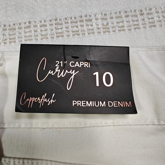 Copperflash White Stretch Denim Capri Pants Cuffed Hem Womens Size 10 NWT - Picture 6 of 8